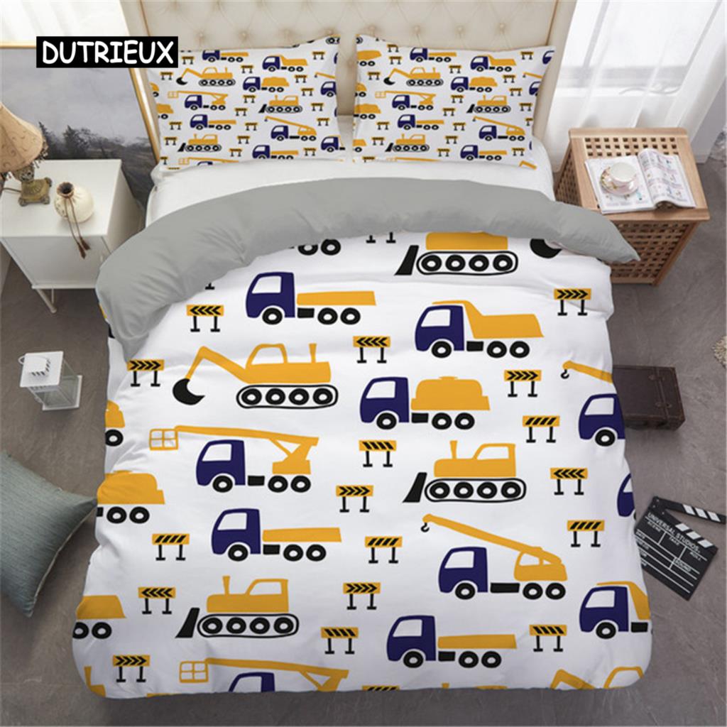 2/3-teiliges Einfache Cartoons Auto Bettwäscheset Hohe Qualität Kind Bagger Kran Polyester Bettbezug Einzeln Doppel Voll Queen King Size