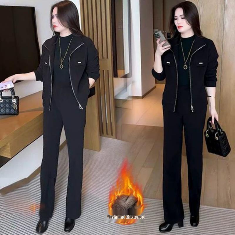 

Velvet Mother s Wear 2026 Autumn/Winter Stylish Casual Loose Two-Piece Slimming Set for Middle-Aged Women 3XL чорний