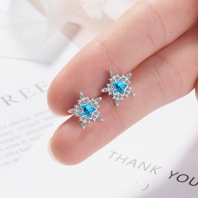 100% 925 Solid Real Sterling Silver Jewelry Blue Star With Luxury Cz Stud Earring For Teen Girl Friend Kid Lady Xy103