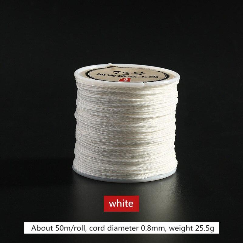 

50 м/рулон 0,8 мм Яркий и шелковистый шнур «крысиный хвост» для китайского узла, шнур для браслета, шнур для бисера, ювелирная нить для бисероплетения для браслета белый