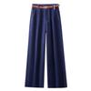 Women's Dark Blue High-Waisted Retro Jeans, 2025 Spring/Autumn, Narrow to Wide-Leg, Petite Nine-Point Length