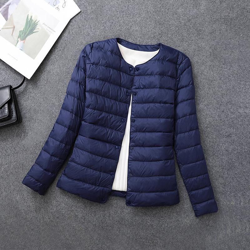 Women's Collarless Lightweight Down Jacket - Super Thin, Plus Size, Perfect for Autumn and Winter.