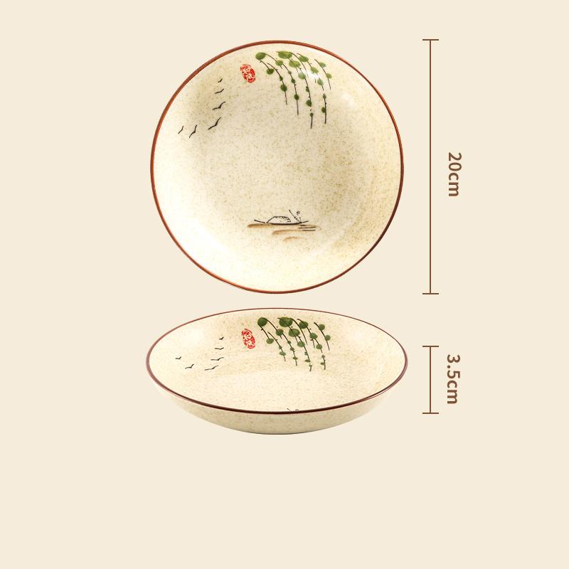 Modern stílusú kézzel festett kerámia tányér kreatív kör alakú gyümölcssalátás tányérok otthoni délutáni teázáshoz desszertes tányér retro étkészlet