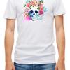 Skull With Flowers Watercolor Effect White Unisexs T Shirt D