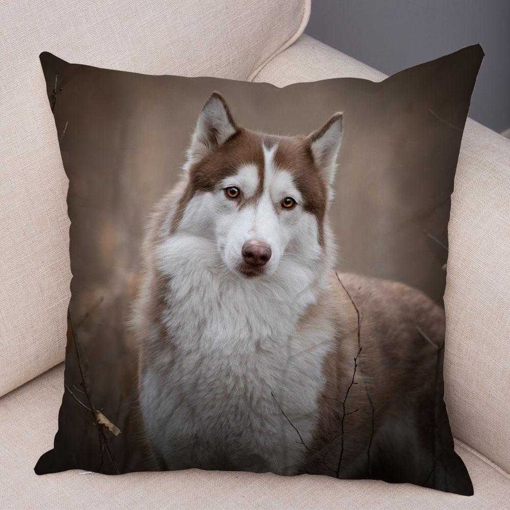 Pet Animal Sofa Cushion Cover Cute Siberian Husky Pillowcase Decorative Dog Print