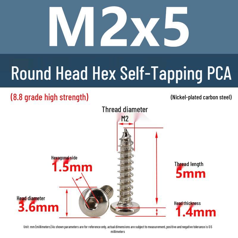 8.8 Grade Round Head Hex Socket Self-Tapping Screws M2-M4 Carbon Steel Bolts