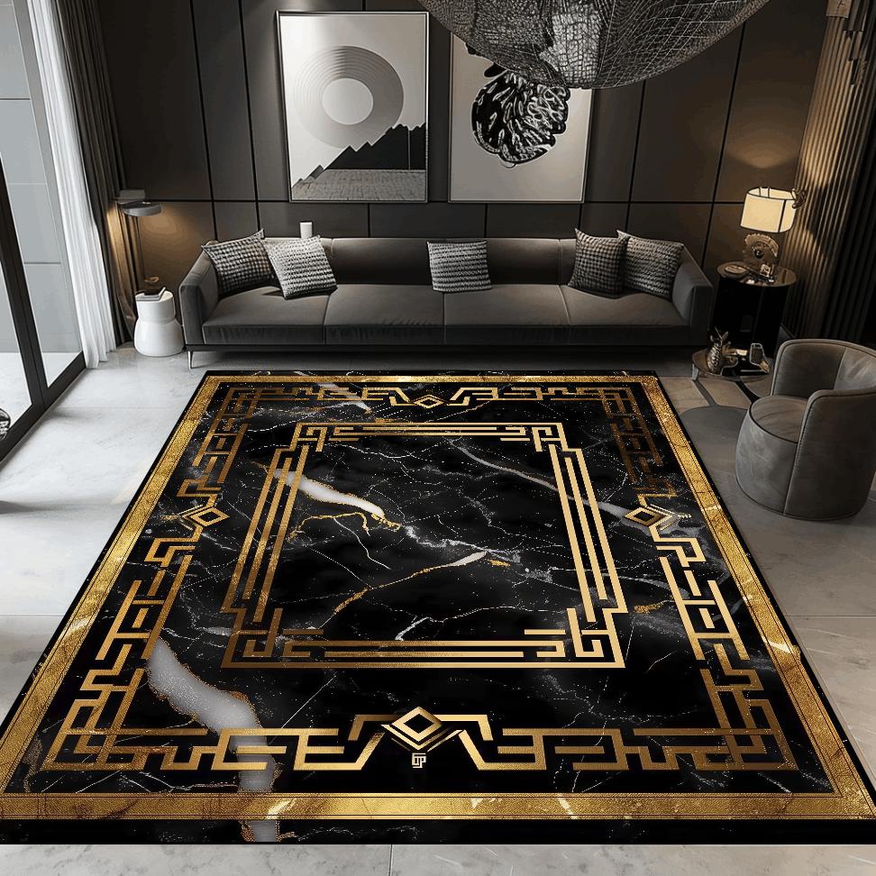 Living Room Decoration Luxury Carpets Black Golden Marble Carpet European Home Sofa Floor Mat Room Decor Doorway Hallway Rugs