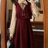 Women's Plus Size French Retro Red Corduroy Spliced Two-Piece Dress, Autumn/Winter Style