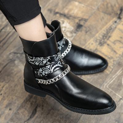 Men's Comfort Genuine Leather Casual Fashion Trends Motorcycle Style Boots High Quality Frosted Leather Chain Sleeve Short Boots