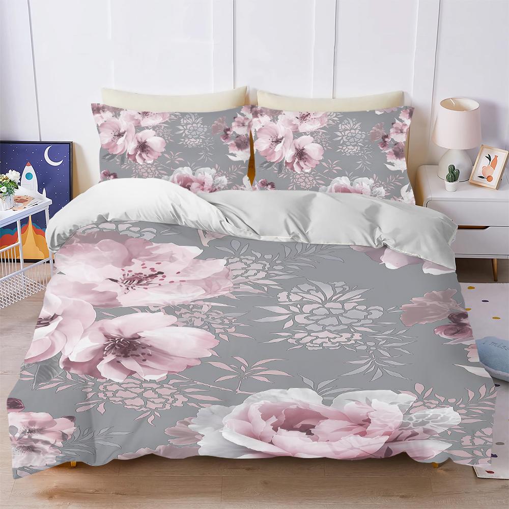 Elegant Gray Floral Duvet Cover Set Soft Wash Bed 3 Piece Summer Comfortable Student Dormitory Home Baby Bedding Best seller