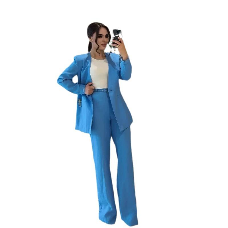 2024 Fall European & American Women's Solid Color Lapel Slim-Fit Suit: Commuting Temperament Two-Piece Set