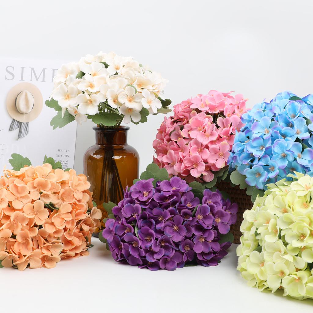 12PC/Bundle Silk Hydrangea Flowers Bridal hand Bouquet Retro Table Vase Flower Decor for Wedding Decora Room Balcony DIY Bouquet