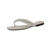 Fashion Low Heel Flip-flops Women's Fashion Square Head Clip Toe Beaded Soft Soled Non-slip Wear-resistant Flat Shoes