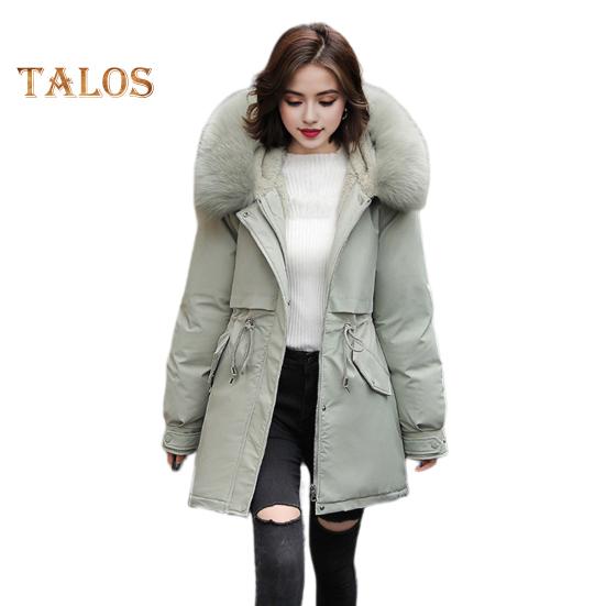 

Зимнее пуховое пальто с утолщенным стеганым плюшевым капюшоном, средней длины, ветрозащитными карманами, длинными рукавами, регулируемым шнурком, повседневная верхняя одежда из хлопка, куртка XXL зелёный