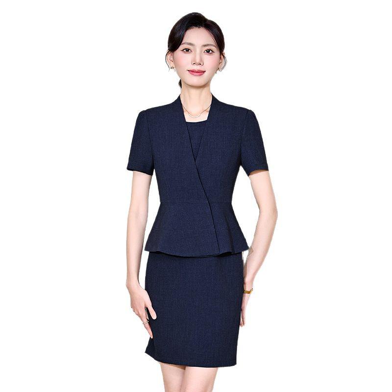 Elegant Women's Summer Short-Sleeved Suit Dress for Professional Settings