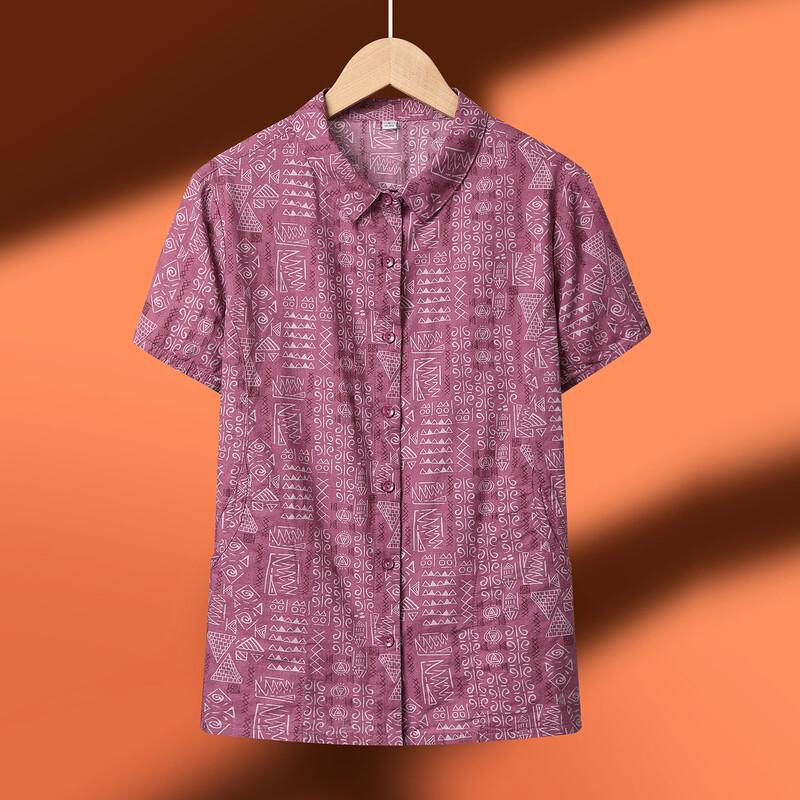 Women s Floral Print 100% Cotton Short-Sleeve Shirt 3XL