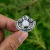Natural Rainbow Moonstone Promise Flower White Adjustable Ring 925 Silver