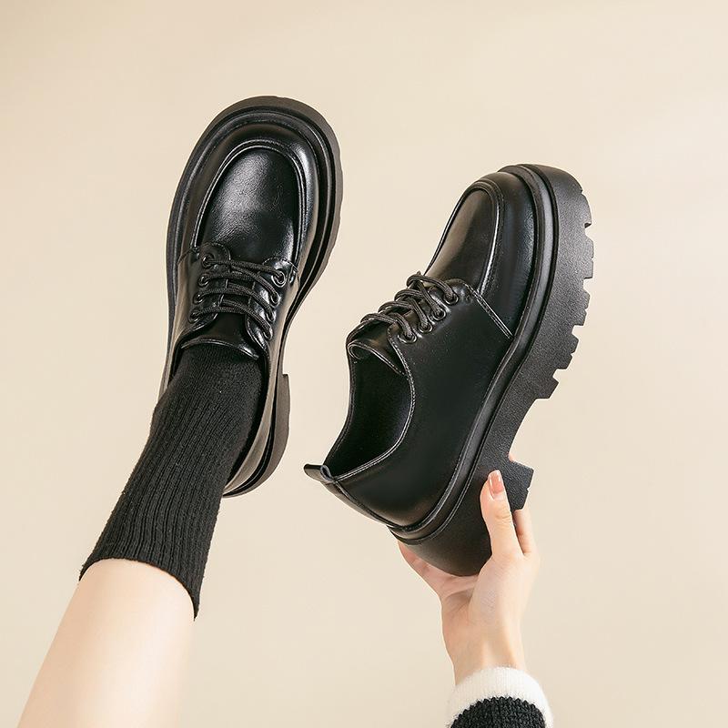 British style small leather shoes New autumn and winter muffin platform single shoes