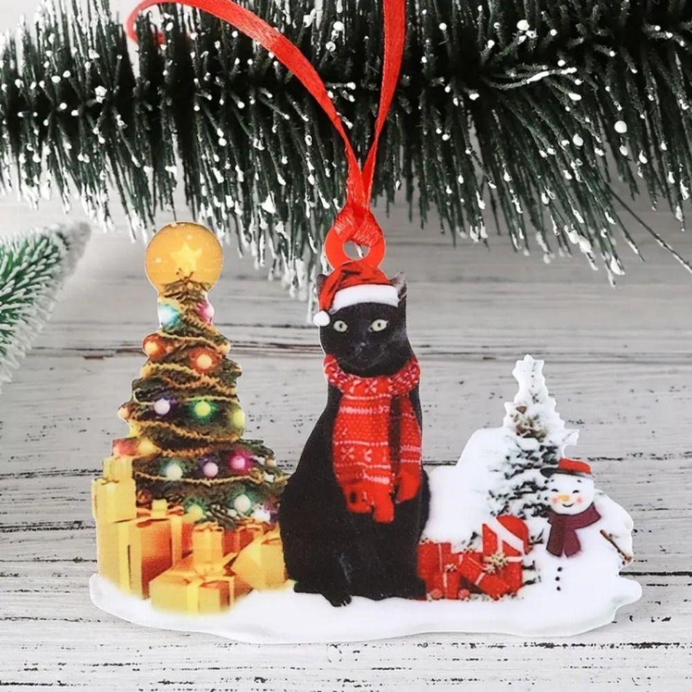Wooden Cat Christmas Tree Pendant Snowman and Cat Christmas Decoration  Christmas Party