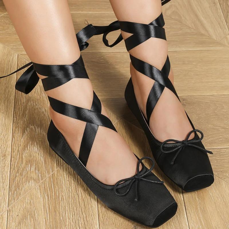 Fashion Silk Sweet Women's Ankle Strap Ballet Shoes Bowknot Ladies Shoes for Women Leisure  Mary Janes Flats