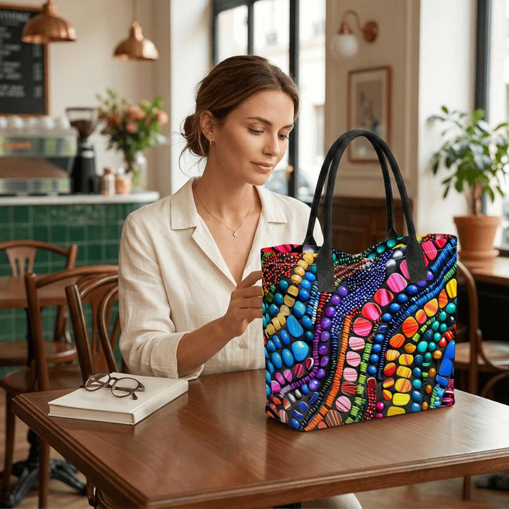 Colorful Mosaic Print Tote Bag Stylish Casual Large Capacity Shoulder Bag for Daily Use