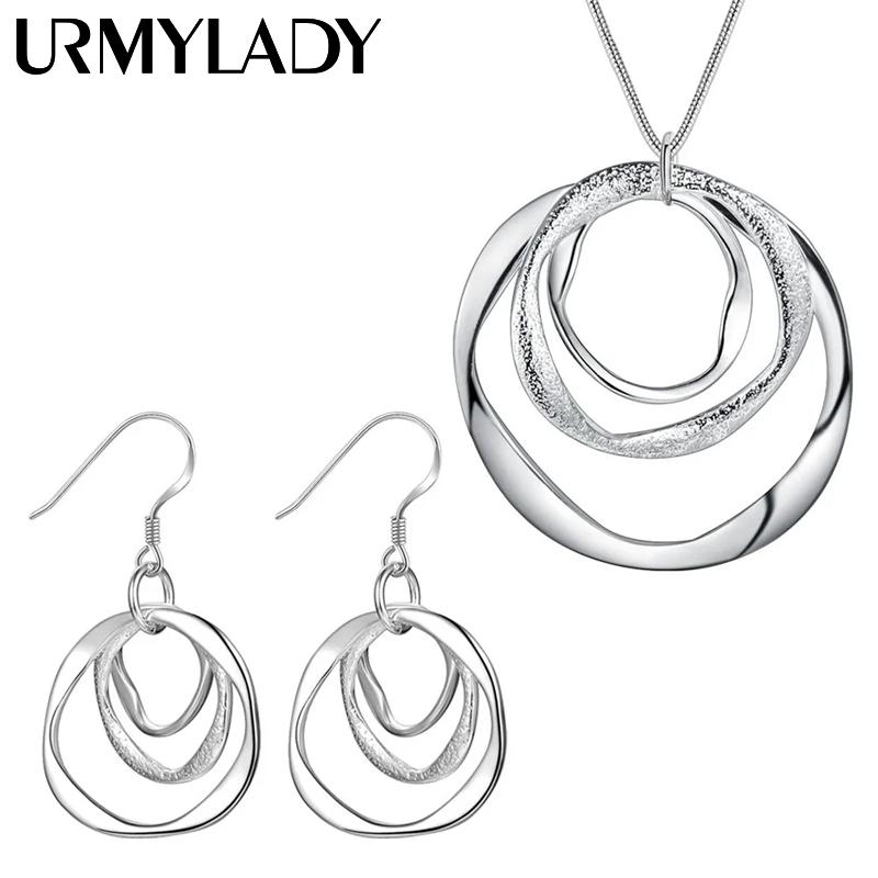 

925 silver Necklace Earring jewelry set fashion charm circel for women lady wedding party LS09 40cm
