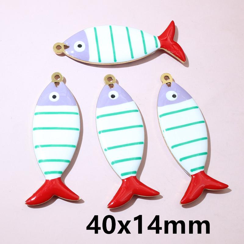 10pcs Stainless Steel Enamel Stripe Fish Charms Pendant 40x8/40x14mm DIY Jewelry Making Accessories for Necklace Earrings