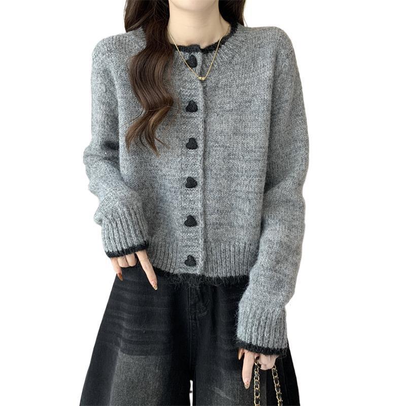 Women's Love Button Knitted Cardigan Sweater Early Autumn Sweater Soft Knitted