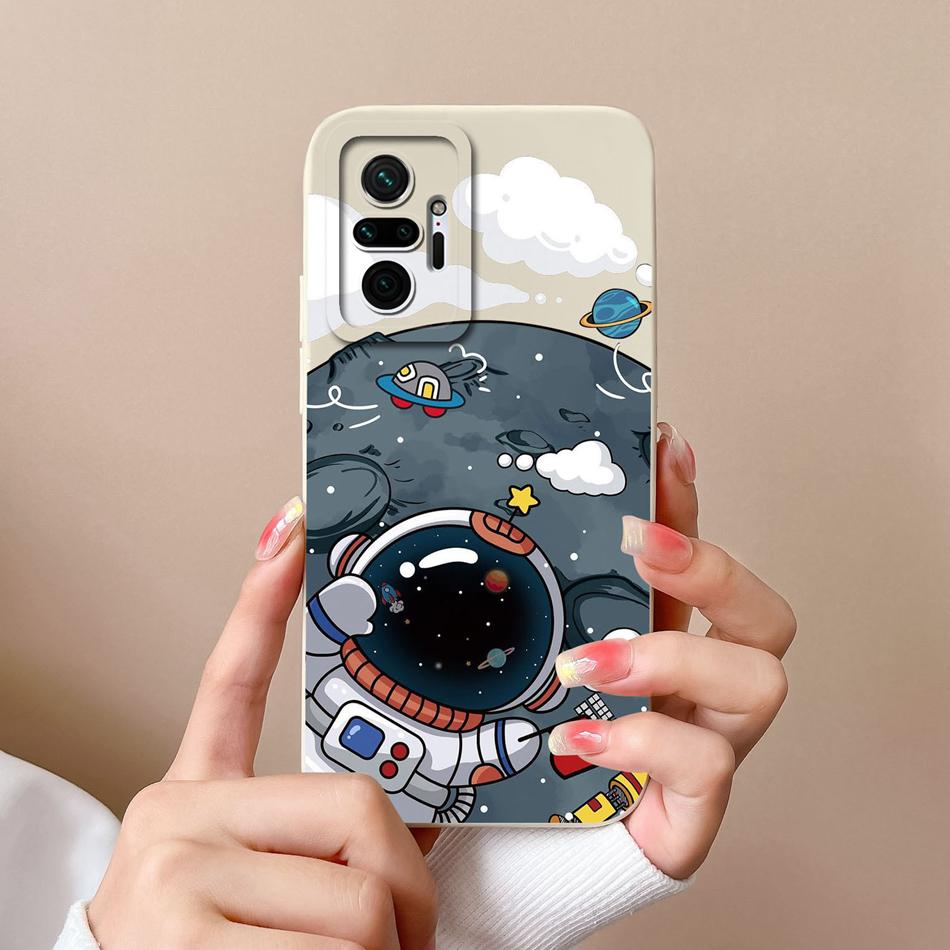 Case For Redmi Note 10 Pro Max Astronaut Soft Liquid Silicone Camera Protection Back Cover For Xiaomi Redmi Note 10Pro Max Coque