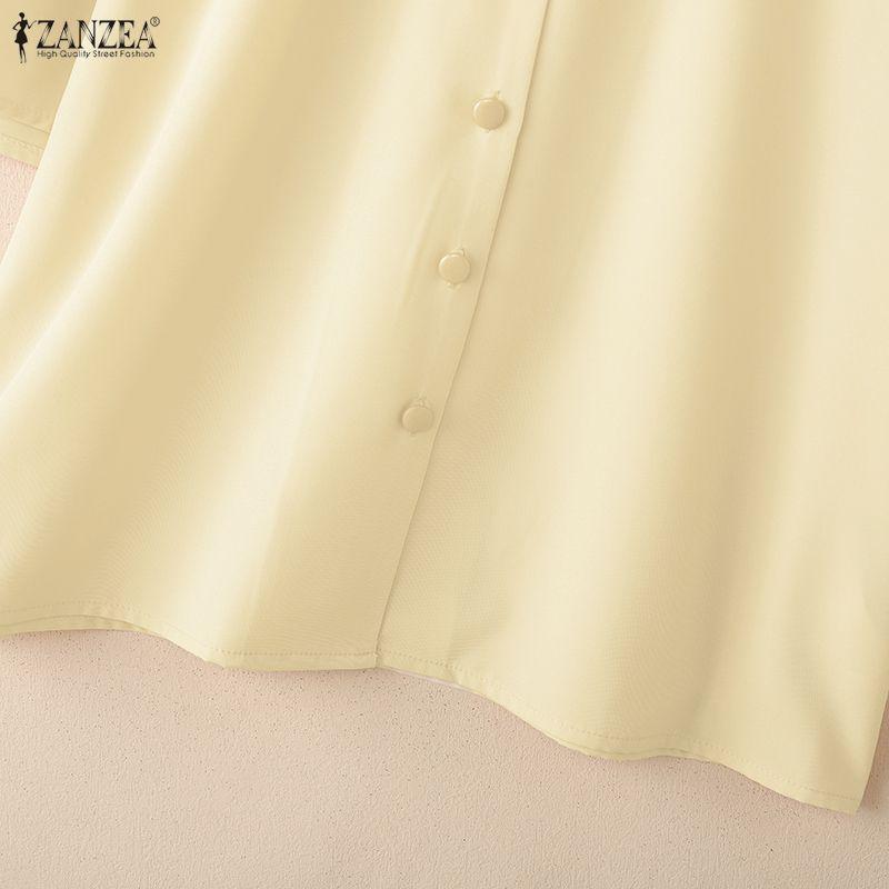 ZANZEA Women Casual V-Neck Solid Color Loose Half Sleeve Blouse