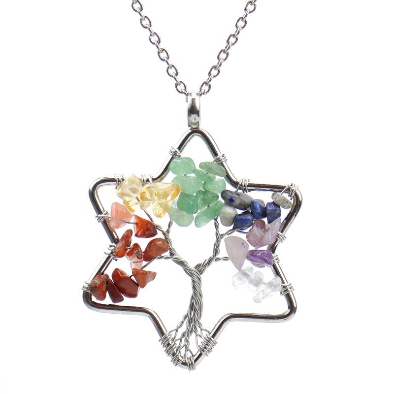 Handmade Wire-Wrapped Tree of Life Necklace with Crystal Chip Pendant