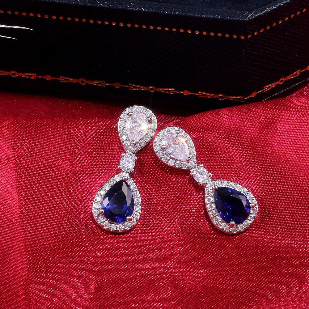 Noble Luxury Sapphire Blue Water Drop Bridal Dinner Earrings, Popular Accessories