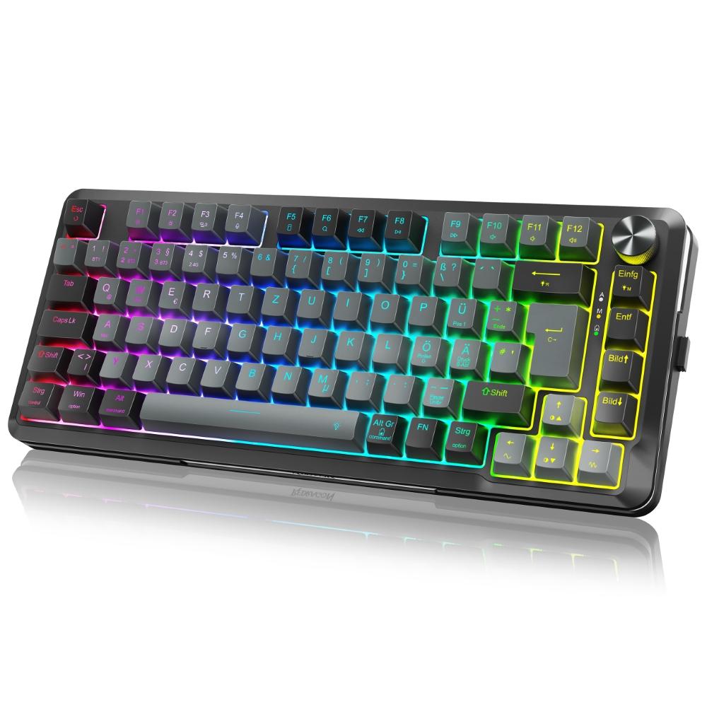 Redragon K681GB-PRO-DE Tri-mode Mechanical Keyboard, RGB Dragon Roar Switches, Hot-swappable, 4000mAh Battery, with Knob and Black/Gray Keycaps