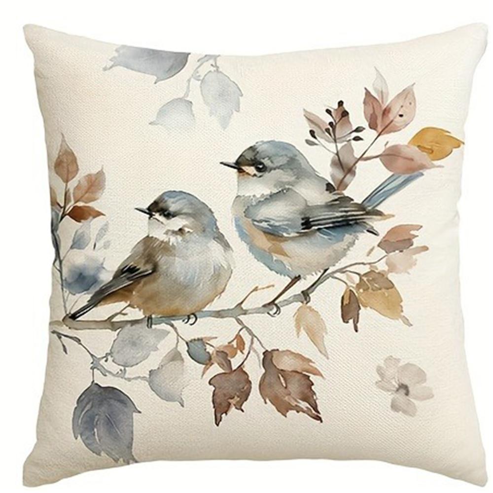 Home Decoration Pillowcase, Plant Flower Bird SWEET HOME Pattern Design, Soft and Comfortable, Sofa and Chair Cushion Cover