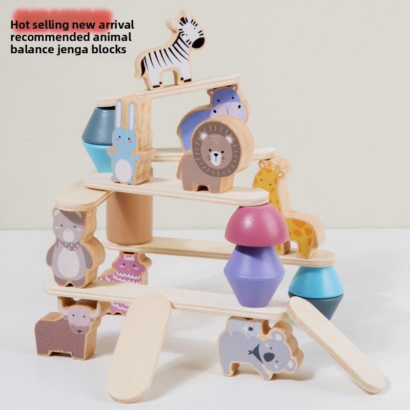Wooden Animal Stacking Toy With Water Based Paint For Child Development And Parent Child Interaction