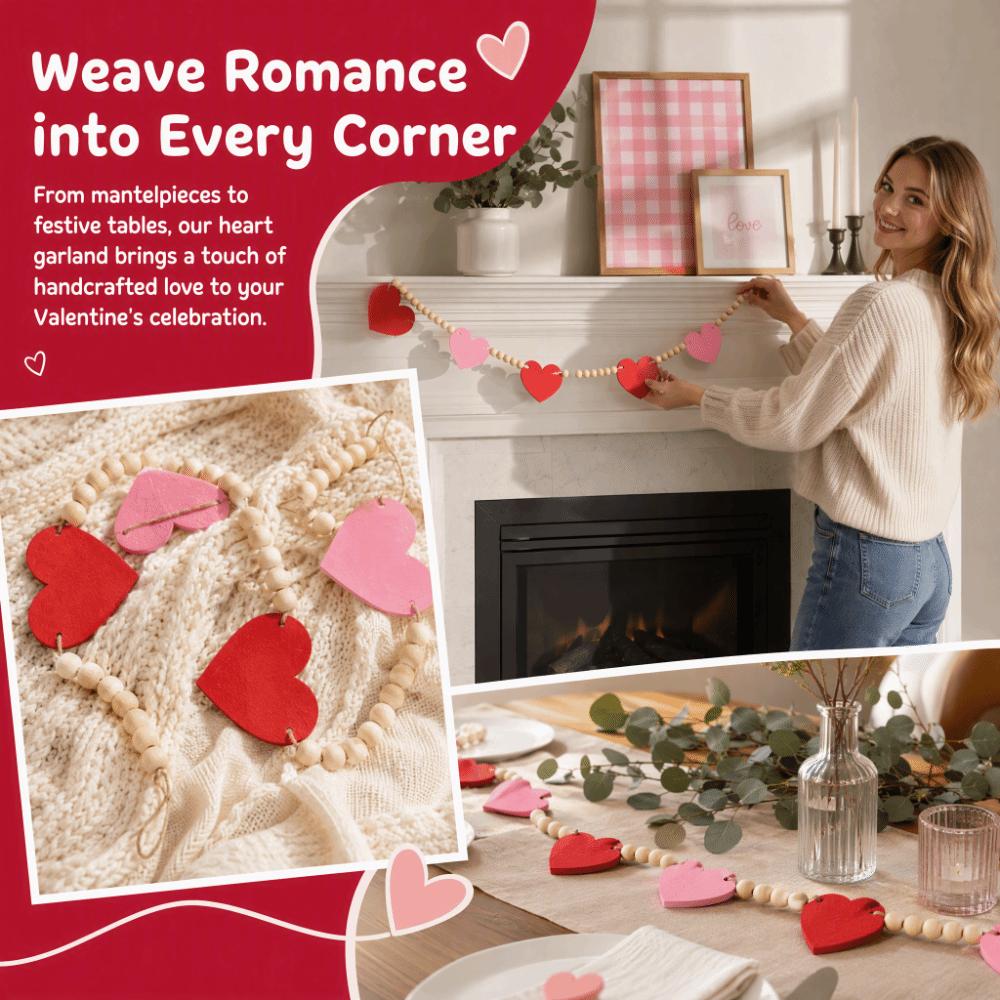61.81in Felt Heart Garland Red Pink Color Valentine Bunting Banner Valentine's Day Decor