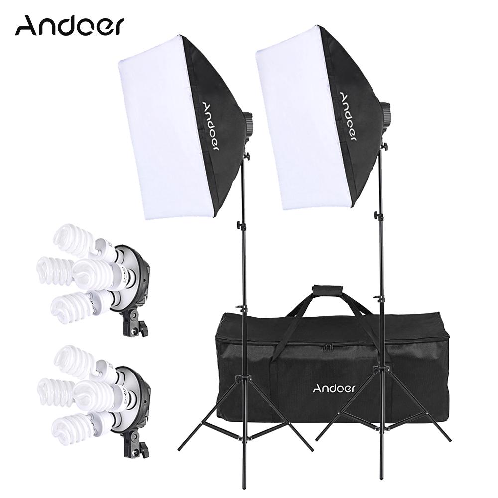 Andoer Studio Fotoverlichting Kit met 2 * Softbox Celsius 2 * 4-in-1 Lampvoet Celsius 8 * 45W Lamp Celsius 2 * Statief Celsius 1 * Draagtas U