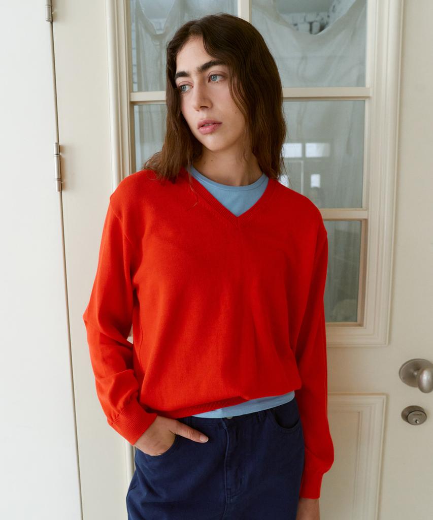 38COMEONCOMMON Regular Cotton V-Neck Knit (Red)