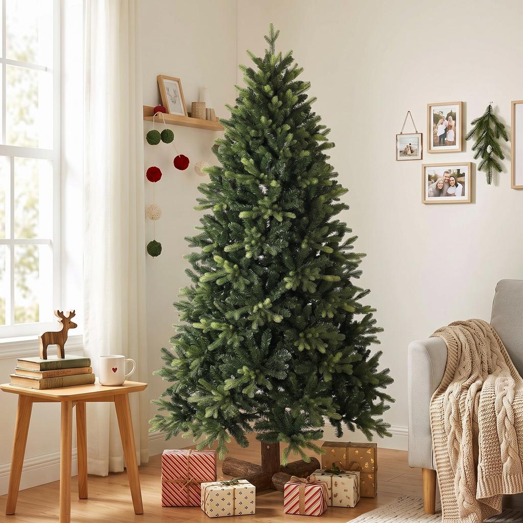 Artificial Christmas Tree, Hinged Xmas Tree with 2419 PE & PVC Branch Tips, 6ft, Green
