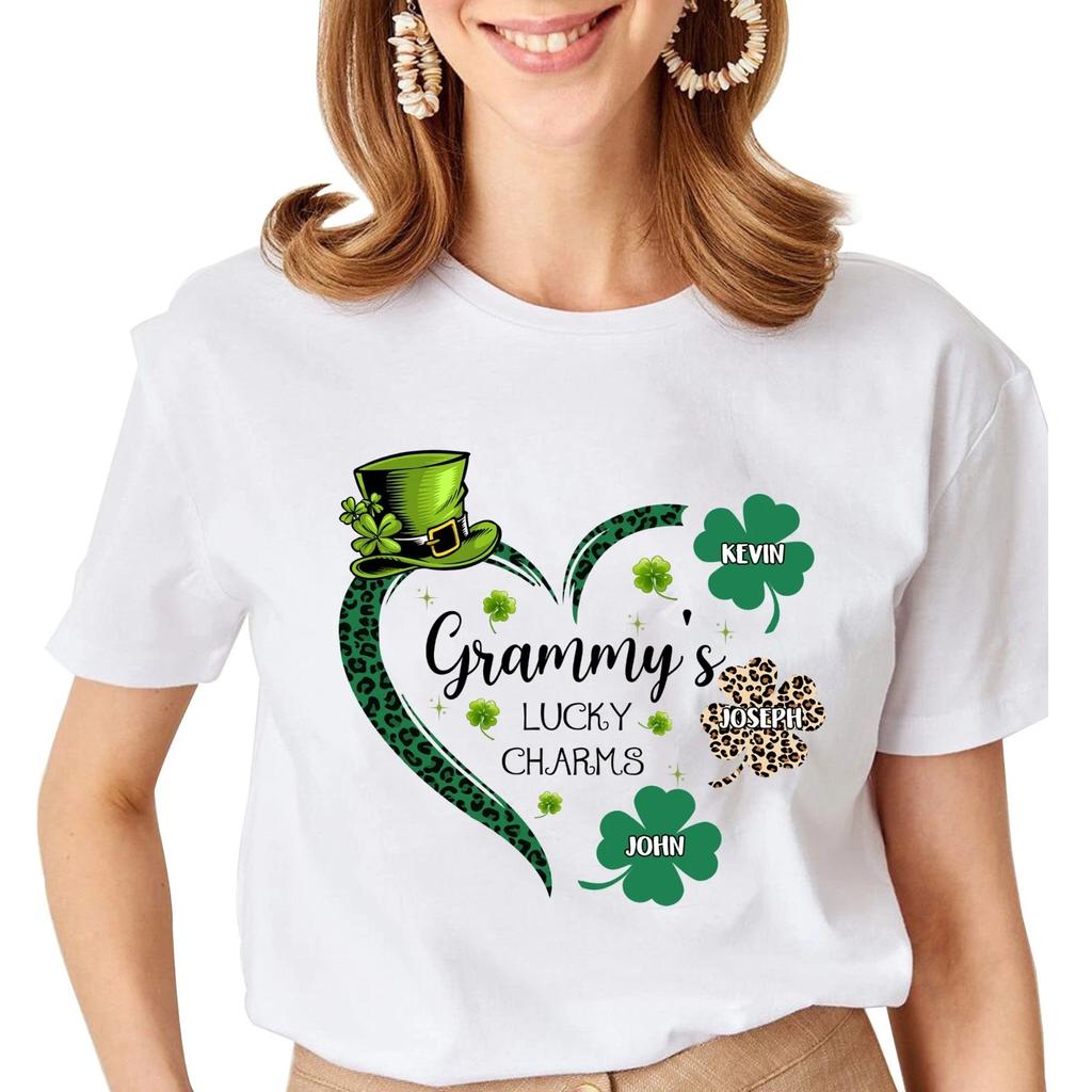 Grammy Lucky Charms Tee, Shamrocks Tee for Grandma, Custom Gift for Paddy's Day