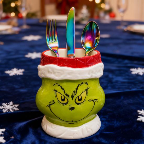 Keramik Grün Utensilienhalter Weihnachten Utensilien Topf Rustikales Bauernhaus Innen Organizer Weihnachts-Küchendekor