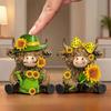2 Pcs Sunflower Highland Cow Figurine, Spring Summer Scottish Cattle Sculpture, Cute Farm Animal Wooden Statue for Kitchen, Table, Shelf Decor