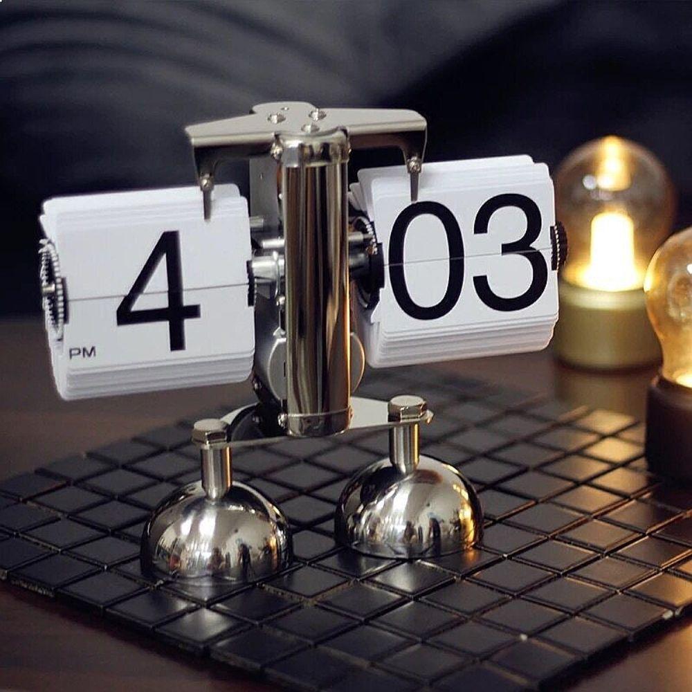 Portable Automatic Flip Clock Nordic Style Page Turning Clock Retro Desk Flipping Clock Desktop