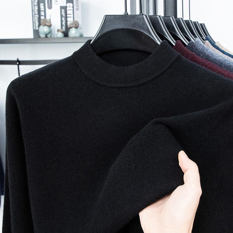 Men s 100% Wool Half-High Collar Solid Knit Warm Sweater, 2025 Collection XXXXL