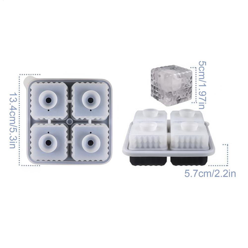 Ice Tray Silicone 4-Cavity Silicone Square Chilling Cube Maker Tray Portable Non-Stick Ice Maker Mold With Funnel Lid For