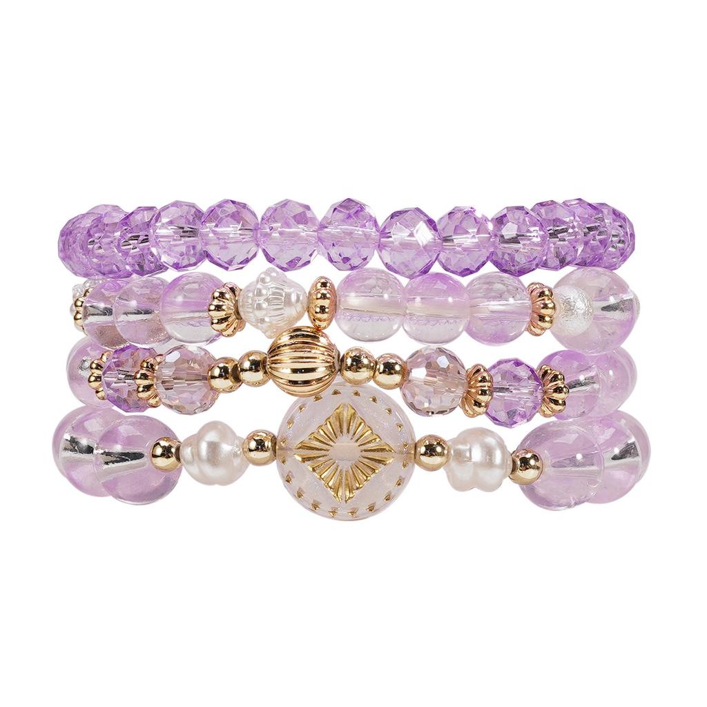 Bohemian Multi-Layer Elastic Bracelet with Imitation Crystal Beads
