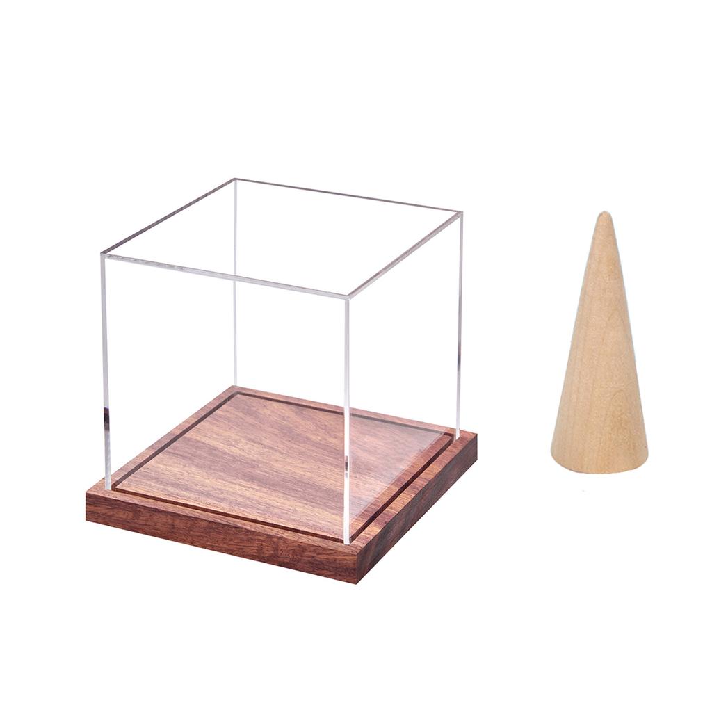 Large Championship Rings Holder Clear Acrylic Display Case Protective Wood Base Storage Rack for Baseball Rings