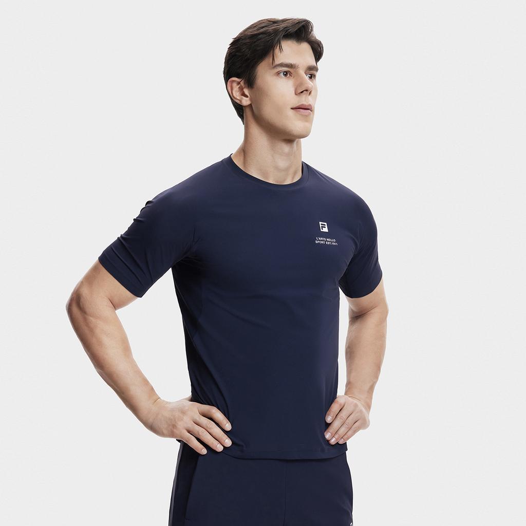 Fila Printed Letter Slim Fit Sports Knit Crew Neck Short Sleeve T-Shirt Men Tops Royal-Blue A11M421121FNV