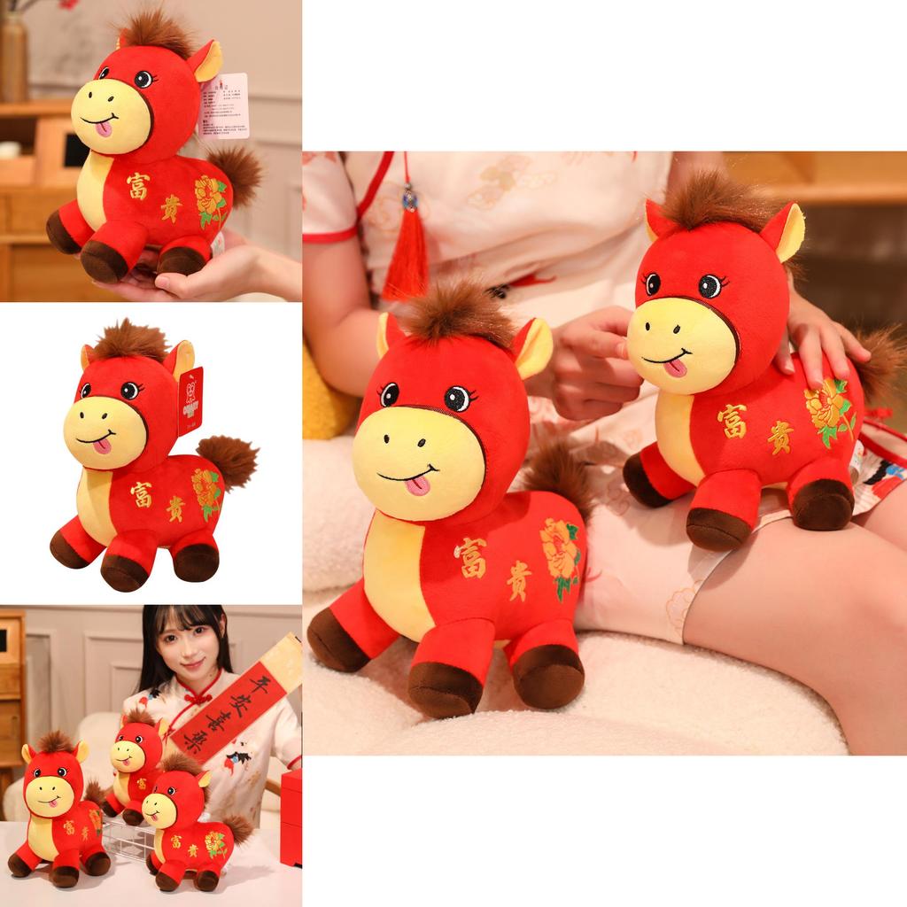 Horse Year Mascot Plush Toy With Flower Embroidery Design For Lunar New Year Gifts And Celebrations