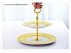 Elegant European Style Bone China Two-Tier Afternoon Tea Stand with Gold Mosaic Design